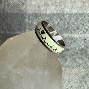 Unisex Stainless Steel Mint/Black Heartbeat Ring Size 10 3/4 NWT